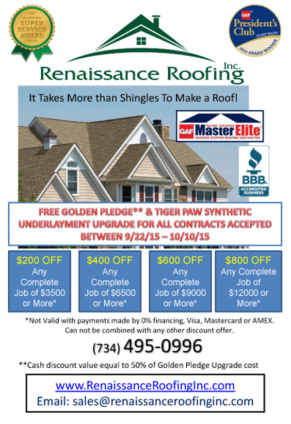 2015 Fall Roofing Special Coupon